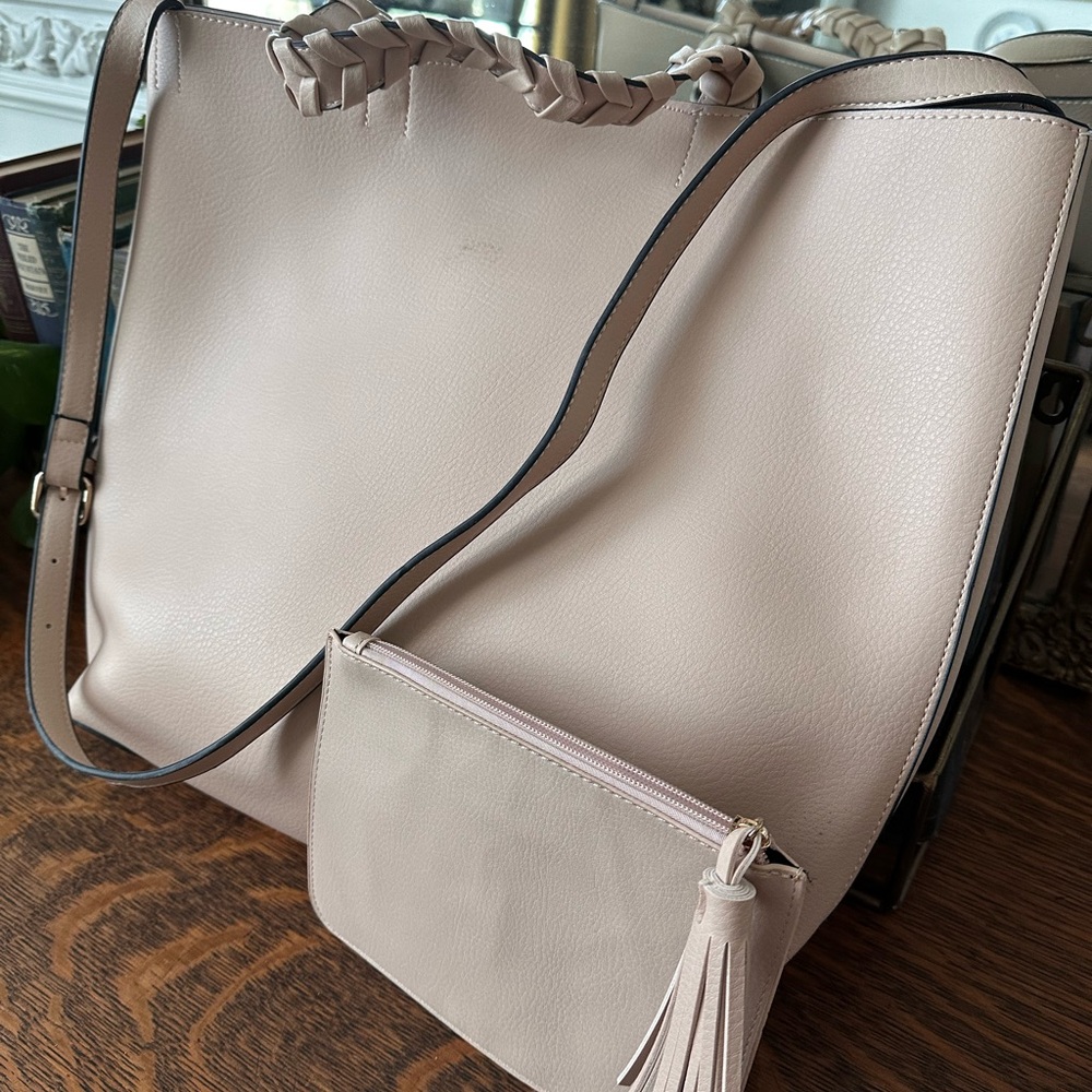 Jules Kae Blush Vegan Leather Tote Bag and Matching Pouch